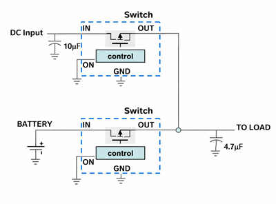 MOSFET-Based Power Switching Between DC Input and Battery